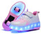 Ehauuo Scarpe a rullo unisex per bambini, con ruote scintillanti, per ragazze, si illuminano con pattini a rotelle, scarpe da ginnastica ricaricabili lampeggianti per regalo, K-rosa, 4.5 Big Kid
