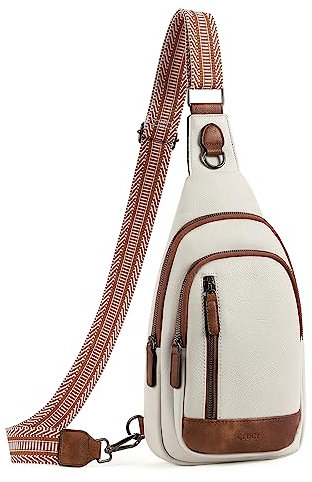 CLUCI Crossbody Bag Bauchtasche, umhängetasche Damen Herren, PU Leder Brusttasche, Klein Schultertasche für Reisen,Beige mit Braun