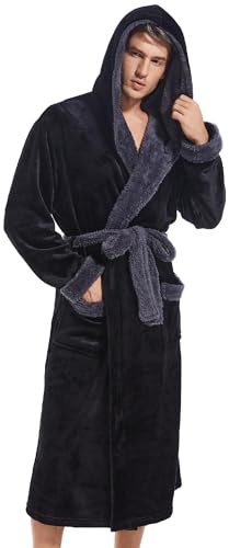 Inner Wish Peignoir à capuche pour homme, long peignoir en peluche confortable et chaud, peignoir de spa avec poches