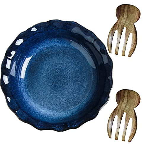 LAVAMI Set aus Salatschüssel und Servierbesteck, bunt, große Salatschüsseln, große Servierschüssel aus Keramik, 450 ml, Blau (Color : Blu, Size : 14 oz)