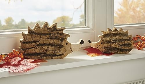 Dekoleidenschaft 2X Igel Eiche aus Holz, massiv, mit Rinde, 18 + 23 cm, Dekofigur, Tischdeko, Herbstdeko