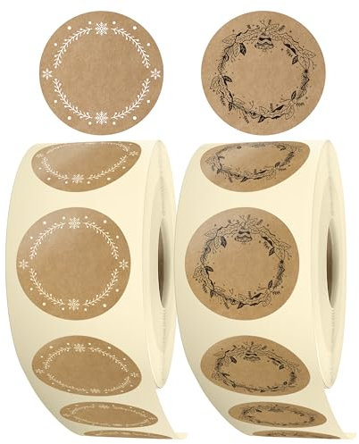 colortouch Aufkleber zum Beschriften Weihnachten - 1000 St Beschriftbar Kraftpapier Optik Weihnachten Sticker - 35 mm Rund Rolle Weihnachtsaufkleber - Weihnachtsdeko, Geschenktüten, Blatt,Schnee