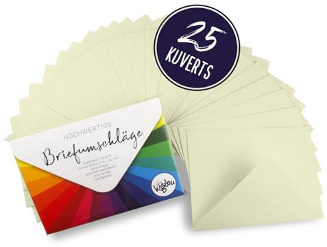 Umschläge C6 (114X162 mm) - 25 Stück- creme Weiß - extra stabile Kuvert (120 g/m2) für Einladungen, Grußkarten, Geldgeschenke - Briefumschläge - Nassklebung ohne Fenster (Cremefarben, 25 Stück)
