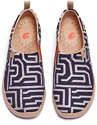 UIN Herren Slip Ons Schuhe Kunst Gemalt Loafer Lässige Wanderschuhe Leichtgewicht Bequeme kunstbemalte Reiseschuhe Toledo I - Thread of Maze (43)