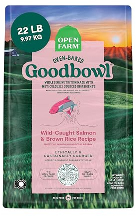Open Farm Goodbowl, Oven-Baked Small Batch Dry Dog Food - Wild Caught Salmon & Brown Rice Recipe, Includes Non-GMO Produce & Grains, 22lb Bag (352oz Bag)