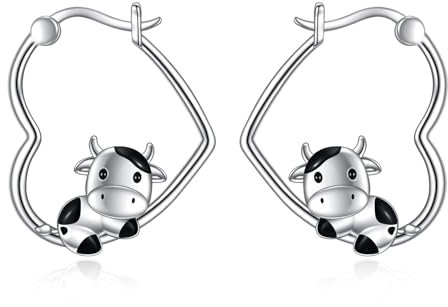 YFN Kuh Ohrringe Sterling Silber Tier Herz Creolen Baumeln Tropfen Niedlichen Kuh Schmuck Geschenke für Damen Mädchen