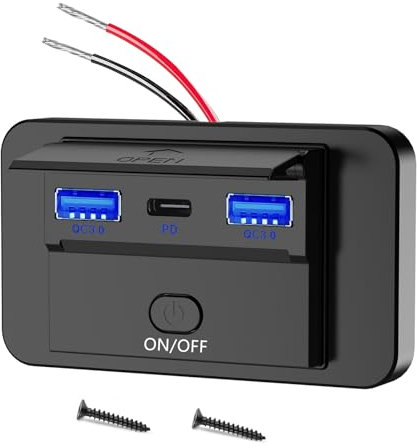 12v Usb Socket 66W 3 Port USB Charger Socket Campervan Usb Outlet 12v Wall Mount Car Charge Adapter with Switch Dual Quick Charge 3.0 & PD for Marine RV Boat Car Truck, etc.