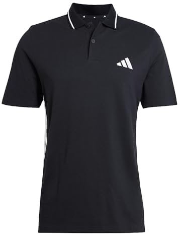 adidas Herren Essential Three Stripes Pique Polo Shirt, Black/White, L