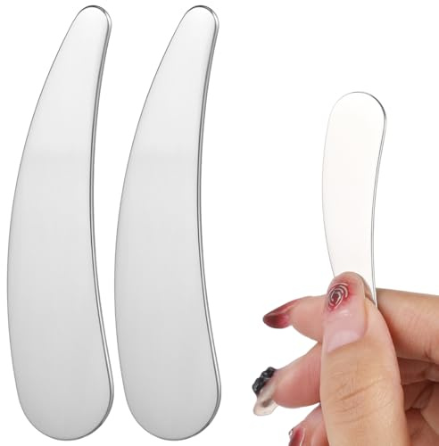 minkissy Makeup Spatula Small Metal Cosmetic Spatula Stainless Steel Handheld Cream Spatula Skincare Accessories for Mixing And Sampling Skin Care Creams, Eye Cream, Essences 2Pcs