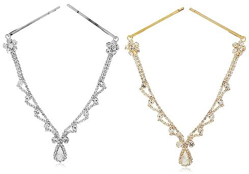Stirnschmuck mit Strasssteinen, Braut-Stirnband für Damen, Hochzeit, Boho-Stil, Kopfschmuck, 2 Stück, indischer Schmuck