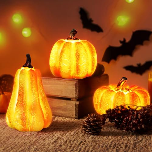 SPERMUOY Herbstdeko Kürbis Deko Figuren,3 Stück Herbst Deko Kürbis Laterne Herbstdeko Kürbis Halloween Deko Kürbis Beleuchtet Für Erntedankfest Halloween Weihnachten Tischdeko Innen Party