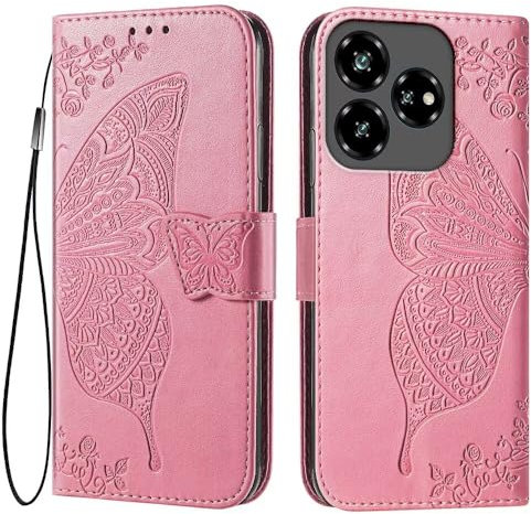 EASSGU Custodia per ZTE Blade V60 Vita (6.6 Inches) Flip Folio Cover Magnetica per Telefono in Pelle con 3 Slot per Schede 1 Portafoglio, Case - Rosa