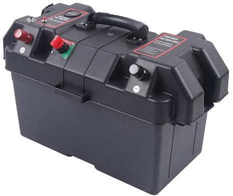 Leisure Battery,Leisure Battery Box Large with Strap Dual Usb Real Time Voltage Monitoring with Fixed Straps,for Boat Caravan Camper Motorhome,Black