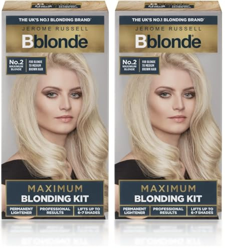 Jerome Russell Bblonde No.2 Maximum Blonding Hair Dye Kit - Blonde Hair Dye for Blonde to Medium Brown Hair Colour with Avocado Oil, Hair Dye Permanent Lifts 6-7 Shades (Pack of 2)