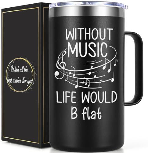 Lifecapido Music Gifts for Men, Gifts for Musicians, Without Music Life Would B Flat 20oz Insulated Coffee Mug, Christmas Music Gifts for Musicians Music Lover Teacher, Black