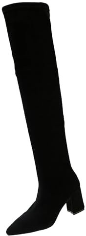 liaddkv Stivali da donna con tacco alto, sexy, sopra il ginocchio, con tacco a blocco, elasticizzati, in pelle scamosciata, stivali alti al ginocchio, lunghi, Nero , 39