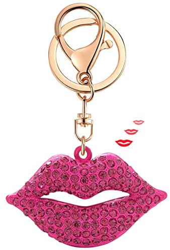 Porte-clés mignon pour femme pour voiture Kawaii strass cristal bling rose porte-clés pour sac à dos breloque accessoires, Lèvres Rose Rouge, taille unique