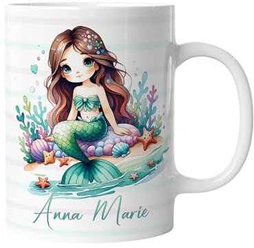 timalo® Tasse mit Namen bedrucken lassen | Individuelle Kindertasse personalisiert mit Wunschname für Kinder Motiv | Süße Meerjungfrau | mug-child-18