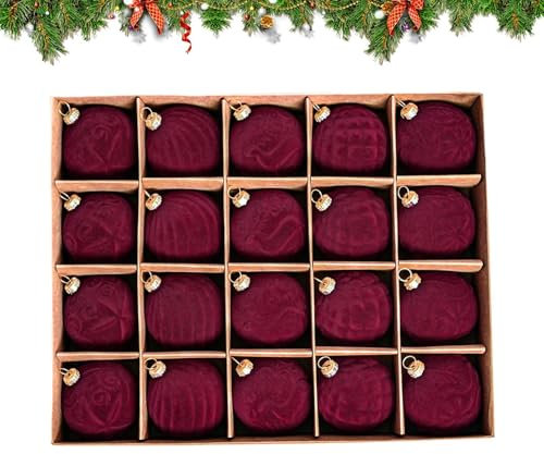 Juego de 20 Piezas de Bolas de Navidad de Terciopelo Flocado, Adornos Irrompibles Colgantes Verde/Rojo para Árbol de Navidad