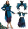 Ulikey Pfau Kostüm Damen, Blau Grün Pfau Tüllrock, Feder Cape, Feder Manschette Handgelenk Armband, Karneval Pfau Rock für Fasching Cosplay Karneval Mottoparty