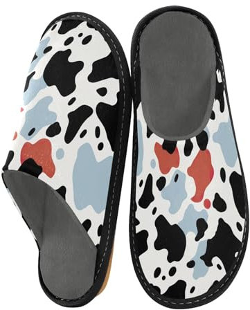 Hausschuhe für den Innenbereich, Gästezimmer, Schlafzimmer, Schuhe für Herren, Damen, Hausschuhe, Outdoor, weich, Kuhfell-Aufdruck, 42/44 EU