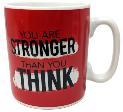JRose Collections Jumbo Giant Mug 900ml – You are Stronger Than You Think – Motivational Quote | Oversized Red Ceramic Coffee Tea Cup | Inspirational Gift for Men Women Office Home
