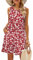 BDTECAOR Damen Sommerkleid Boho Strandkleid Ärmellos Swing Kleider mit Taschen Rot L