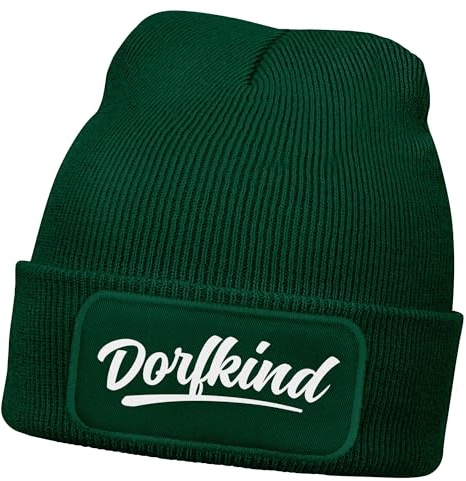 MoonWorks® Herren Beanie mit Patch Dorfkind Strickmütze mit Spruch Aufdruck Lustig Mütze Männer