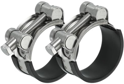 PATIKIL 44-47mm T-Bolt Hose Clamp, 2 Pack Rubber Cushioned Intake Intercooler Pipe Tube Clamps 304 Stainless Steel Radiator Hose Clamp for 1.73-1.85 Pipe