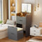 Gurexl Small Vanity Desk with Plip Top Mirror,3 in 1 Makeup Vanity Set with Visible Glass Desktop,Grey Compact Vanity with 3 Drawers,Storage Compartment and Padded Stool,Dressing Table for Bedroom