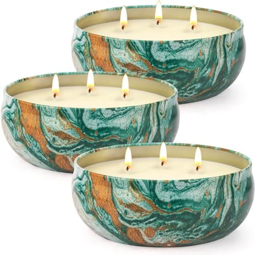 Citronella Kerzen Outdoor Groß - 3 x 14oz 3-Docht Camping Kerz brennen bis zu 270 Stunden, natürliche Sojawachs Lemograss Kerze für Outdoor Garten Balkon Terrasse Sommer