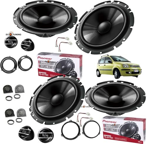 Kit Evotuning Altoparlanti Pioneer TS-G170C per Fiat Panda 169 dal 2003 al 2012 Anteriori e Posteriori Set 4 Woofer + 4 Tweeter + Adattatori e Griglie Tweeter (NO Plug and Play)