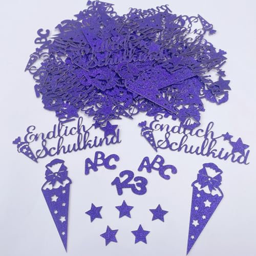 Tourima 100 Stück Lila Schulkind Konfetti, Einschulung Deko für Schulkind 2025 Mädchen Junge, Deko Einschulung Mädchen 2025, Schultüte Klein, Schultüte Bastelset für Party Deko, Schulkind 2025 Junge