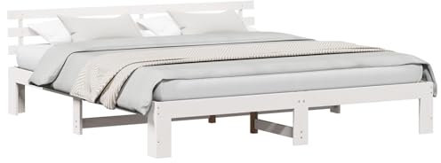 vidaXL Bed Frame with Headboard White 200 x 200 cm Solid Pine wood, Modern Rectangular Bed Frame, Solid Wood, Minimalist Sleep Platform, Contemporary Indoor Furniture for Home Decor