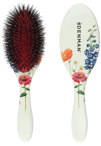 Denman Boar Bristle Hair Brush – Smoothing & Shine Enhancing for Slick Back Styles, Curl Defining & Detangling. Hairbrush with Natural Bristles for all Hair Types for Women & Men, D81M Floral Fantasy