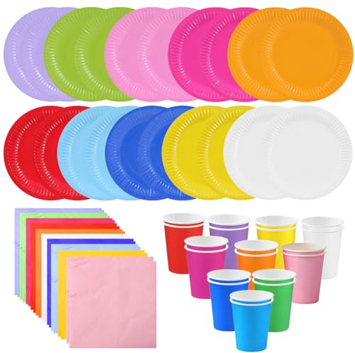 60 Stück Partyteller Bunte für Kindergeburtstag,Buntes Partygeschirr aus Papier,DIY Bunt Pappteller für Party,Bunt Pappteller Kindergeburtstag für Feste für 20 Gäste