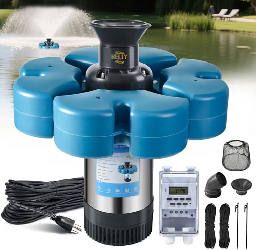 RELIY - Teichbelüfter, 1 HP 110 V, 15000 GPH, vollautomatisches schwimmendes Seebrunnen, 100 Fuß Netzkabel, 2 x 100 Fuß Zugseil, Edelstahl