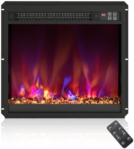 COSTWAY Cheminée Électrique Encastrée 1500W avec Télécommande Chauffage 18 | avec Thermostat 16,5°C à 32°C, Minuterie 0,5-9H, Couleur de Flamme et Lit de Braises Réglables