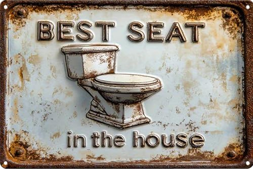 Vintage Funny Bathroom Tin Sign,Retro Toilet Metal Sign,Flush Wall Art Decor for WC Washroom,Humorous Restroom Poster, Bar Cafe Garage Gifts 8x12 Inches (best seat)