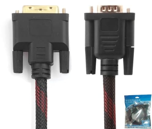 AISHTEC Cable Adaptador de DVI-I (24+5) Macho a VGA (15 pines) Macho, Cable para PC (Analógico), 1.5m - Negro & Rojo