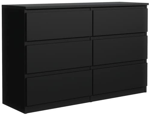 MebLocker Kommode 100 cm, 6 Schubladen, Schwarz | Sideboard, Wohnzimmer Flur Schlafzimmer, Moderne Schlafzimmermöbel, Kommodenschrank 100x78,5x39 cm