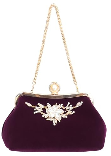 SUPVOX Pochette de Soirée en Tissu Pelucheux Violet avec Strass, Paquet à Main pour Femme Élégant, Petite Pochette pour Mariage et Banquet, Paquet Bandoulière Chic pour Occasion Spéciale