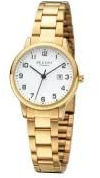 Edle Damenarmbanduhr Regent - Quarzuhr W0272, Analog, Datum, Goldfarbenes Edelstahlarmband - von Regent