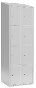 kaiserkraft | 4er-Schließfachschrank Fydor | 2 Abteile | lichtGrau | B 600 mm | schräge Dachform | Zylinderschloss
