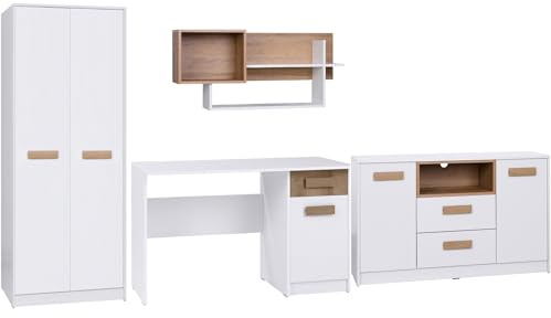 Marmex Meble Grant Möbelset U/B Jugendzimmer mit Kommode, Kleiderschrank, Schreibtisch, Regal