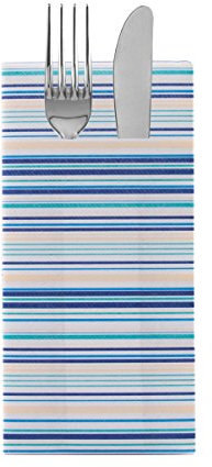 Sovie HOME Besteckserviette Stefano in BLAU aus Linclass Airlaid, 40x40cm (20x10cm gefaltet), 1/8 Falz, 12 Stück, Streifendesign, elegant, saugfähig, Party, Fest