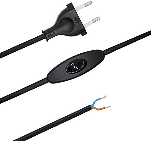 Zuleitung mit Stecker und Schalter 1,50 Meter Schwarz Anschlusskabel Netzkabel Stromkabel mit Schnurzwischenschalter und Eurostecker 2x0,75qmm 250V SW Länge 1500mm