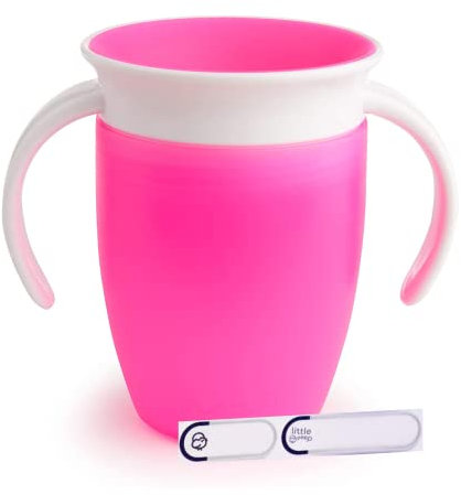 Munchkin Miracle Trainer Cup 360 Sippy Cup Anti Spill 7oz 207ml Pink **** Waterproof Labels Included to personalise your little one's cup ****