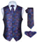 HISDERN hommes classique Paisley Floral jacquard gilet & cravate et gilet de poche gilet ensemble 6XL Bleu/Rose