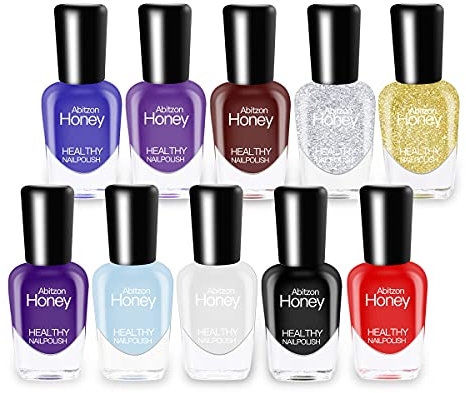 Abitzon New Nail Polish Set (10 Bottles) - Non-Toxic Eco-Friendly Easy Peel Off & Quick Dry Water Based Nail Polish